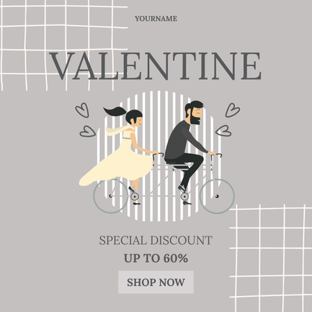 Special Discount for Valentine's Day with Couple in Love on Bicycle Instagram AD Design Template
