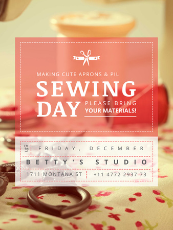 Sewing day event with needlework tools Poster US Design Template