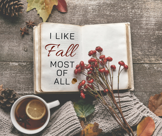 Autumn Inspiration with Book and Warm Tea with Lemon Facebook Modelo de Design