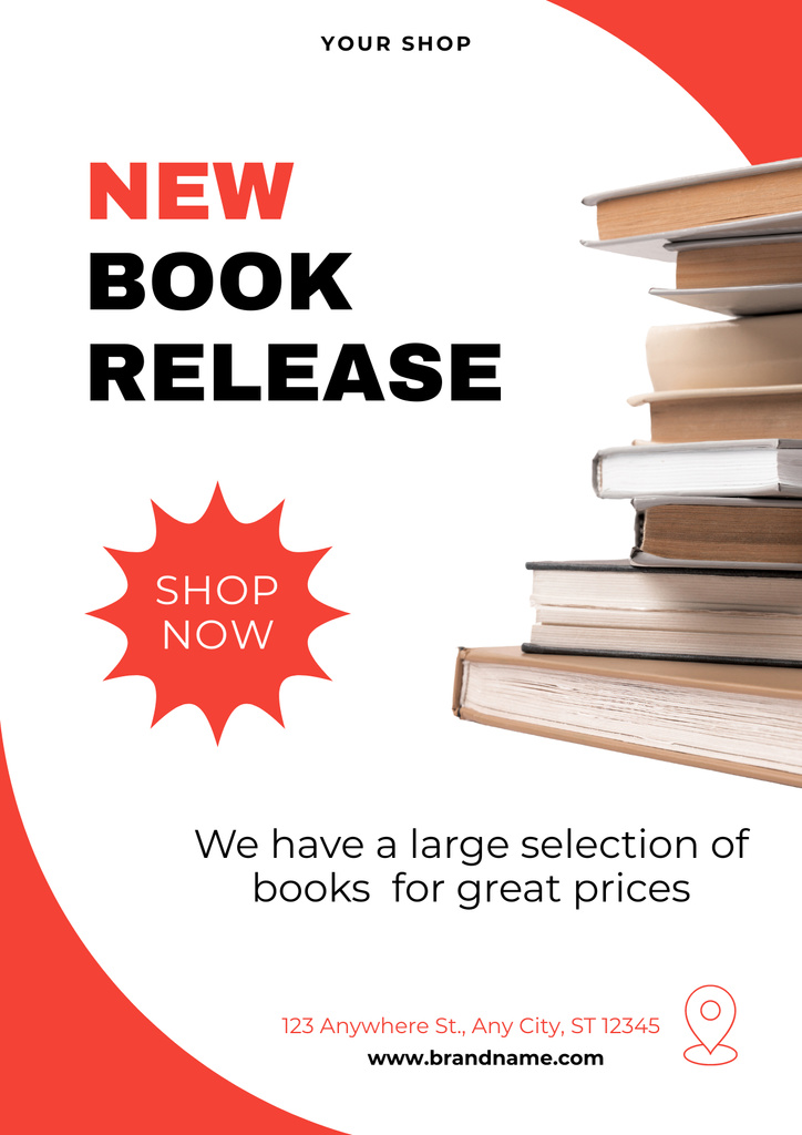 New Book Release Ad on Red and White Poster Design Template