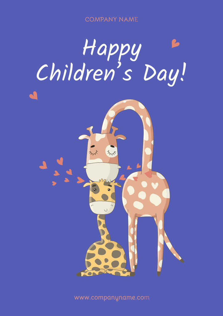 Children's Day Holiday Greeting with Cute Giraffes Poster Design Template