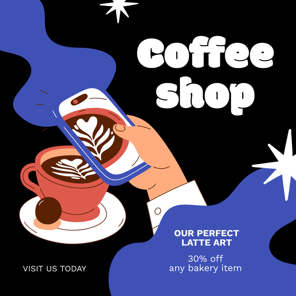 Platilla de diseño Perfect Latte In Coffee Shop With Discounts Instagram