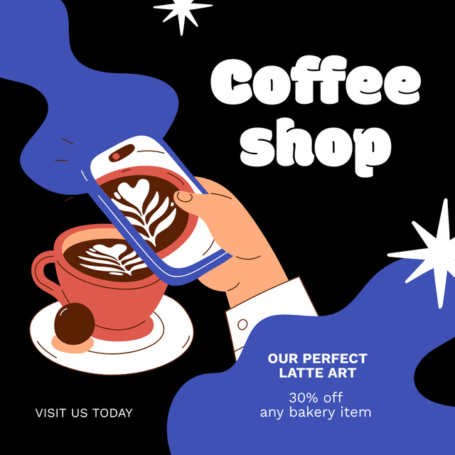 Designvorlage Perfect Latte In Coffee Shop With Discounts für Instagram