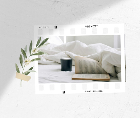 Template di design Cozy bed in morning with Book and Coffee Facebook
