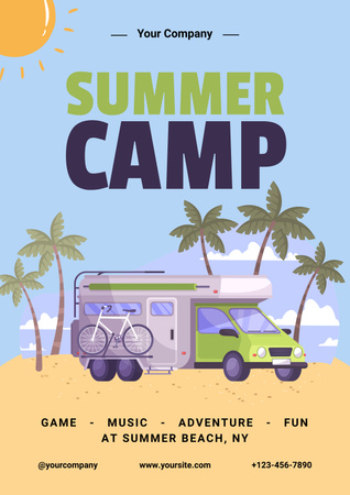 Tropikal Destinasyonlara Yaz Kampı Poster Tasarım Şablonu