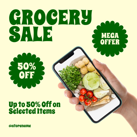 Ontwerpsjabloon van Instagram van Fresh Food Sale Offer With Photo On Smartphone