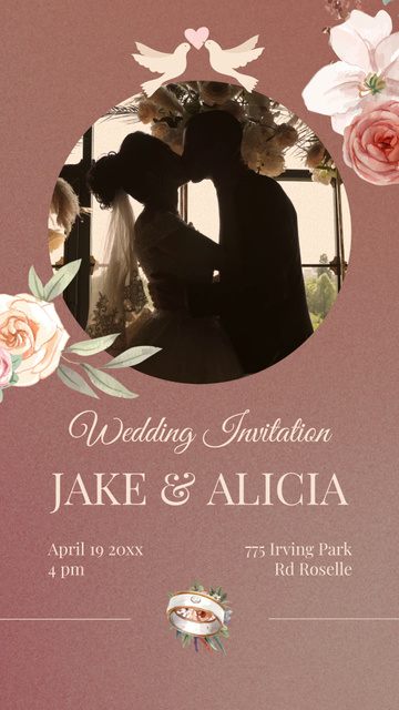 Modèle de visuel Wedding Ceremony Announcement With Flowers And Doves - Instagram Video Story