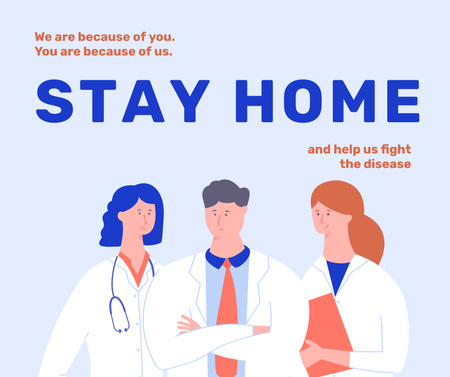 #Stayhome Coronavirus awareness with Doctors team Facebookデザインテンプレート