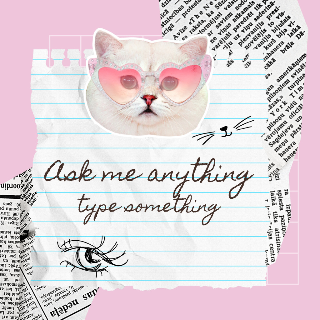 Questionnaire with Cat in Glasses on Pink Instagram – шаблон для дизайну