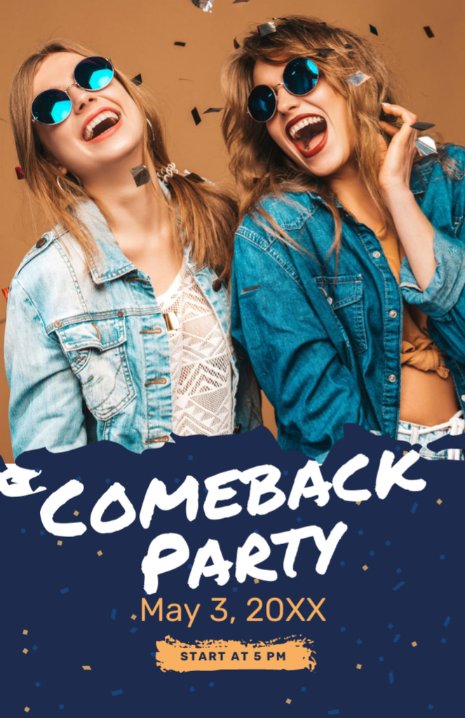 Spring Comeback Party with Happy Girls And Confetti Flyer 5.5x8.5in Tasarım Şablonu