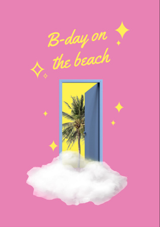 Beach Birthday Party Announcement Flyer A7 Design Template