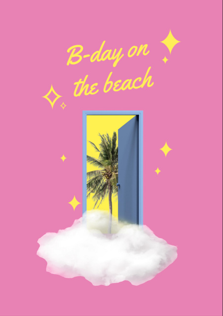 Beach Birthday Party Announcement Flyer A7 Modelo de Design