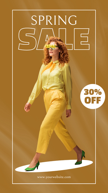 Spring Sale with Young Woman in Yellow Instagram Story Design Template
