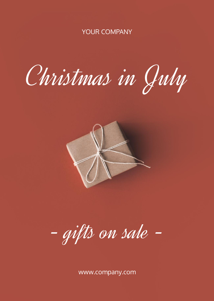 Christmas in July Gifts Sale Announcement In Red Postcard A6 Vertical Design Template