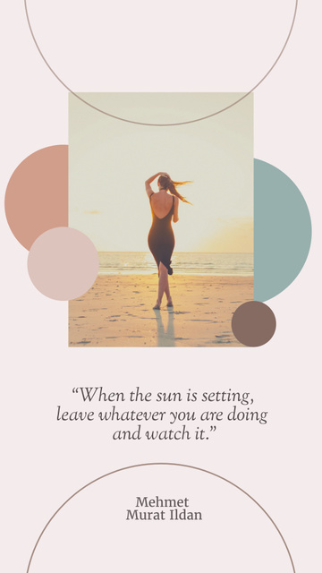 Ontwerpsjabloon van Instagram Story van Inspirational and Motivational Phrase with Woman on Beach
