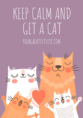 Adoption Inspiration with Funny Cats Family Poster Design Template