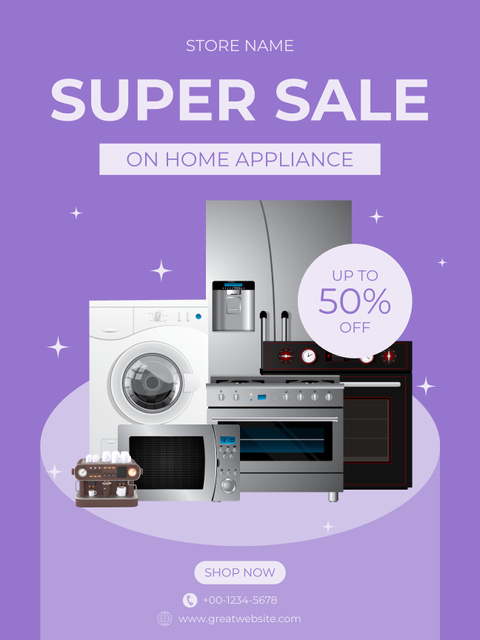 Plantilla de diseño de Home Appliance Super Sale Offer on Purple Poster US 