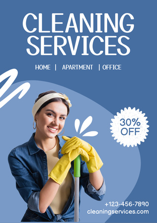 Cleaning Services Ad with Girl in Yellow Gloves Flyer A4 Design Template