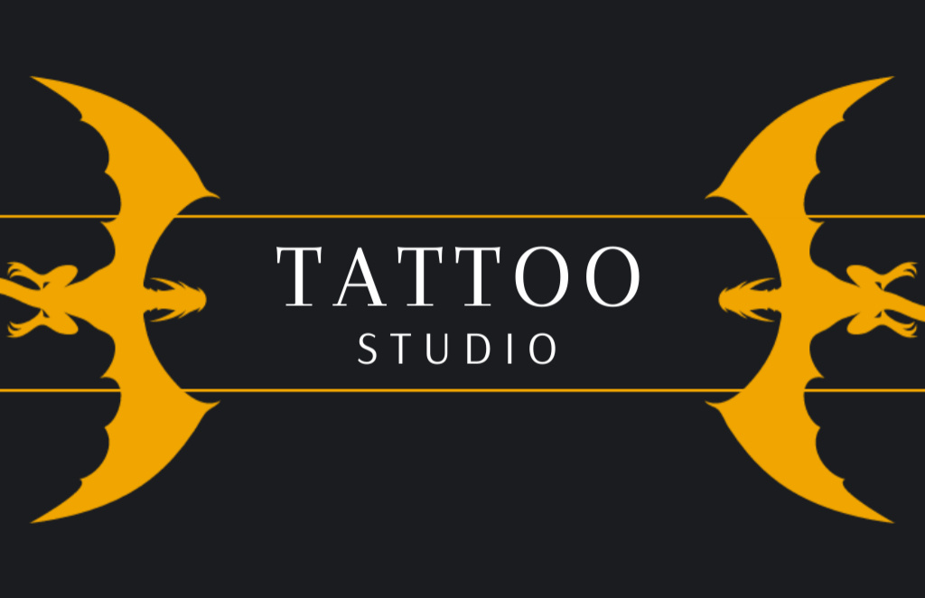 Tattoo Studio Service Offer With Illustrated Dragons Business Card 85x55mm Tasarım Şablonu