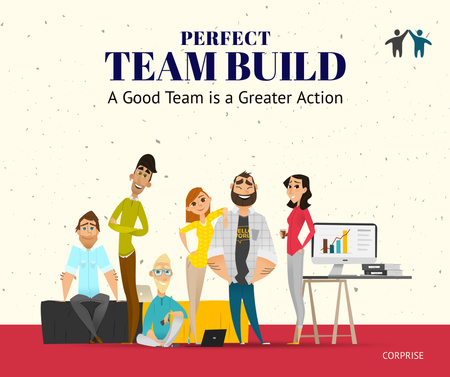 Happy Team Working Together Facebook Modelo de Design