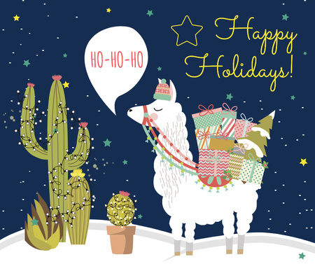 Christmas lama with gifts Facebook Design Template