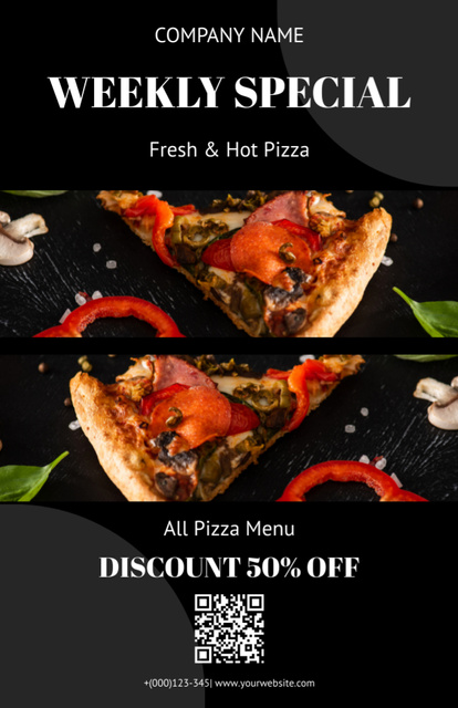 Weekly Special Offer with Pizza Pieces Recipe Card Design Template