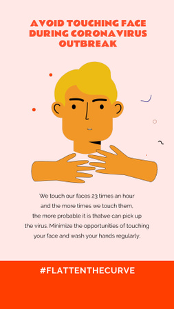 Ontwerpsjabloon van Instagram Video Story van #FlattenTheCurve Coronavirus-bewustzijn waarbij de mens zijn gezicht aanraakt