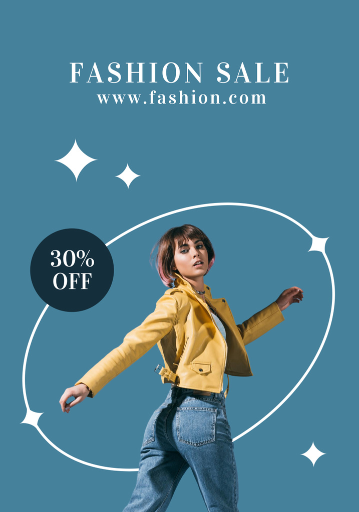 Female Fashion Сlothes Sale on Blue Poster 28x40in – шаблон для дизайна
