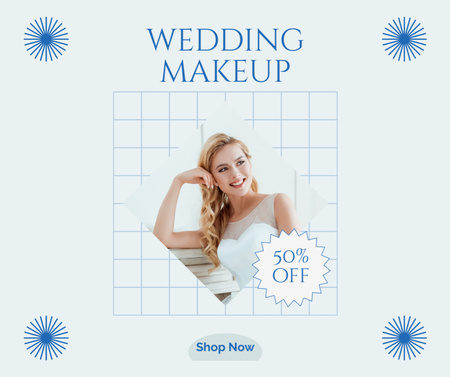 Oferta de salão de beleza com jovem noiva com maquiagem natural Facebook Modelo de Design