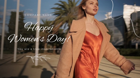 Platilla de diseño Woman Walking Street And Greeting On Women’s Day Full HD video