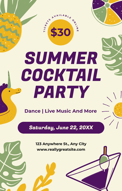 Summer Cocktail Party and Entertainments Invitation 4.6x7.2in Šablona návrhu