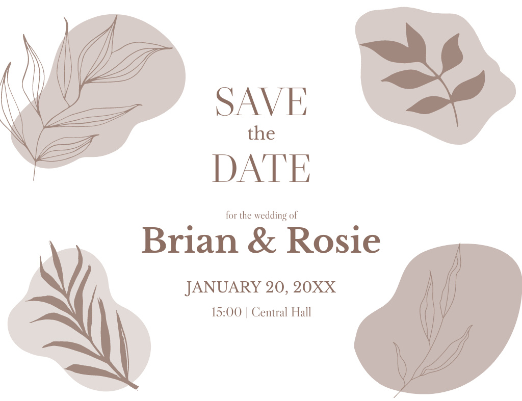 Wedding Announcement on Beige Plain Invitation 13.9x10.7cm Horizontal Design Template