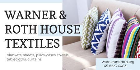 Home Textiles Ad Pillows on Sofa Image Design Template