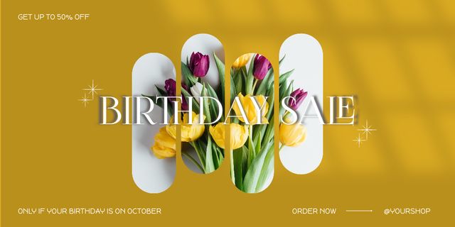 Ontwerpsjabloon van Twitter van Beautiful Flowers for Birthday Sale Offer