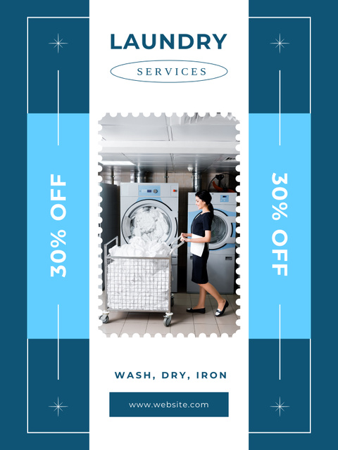 Laundry Service Offer on Blue Poster US – шаблон для дизайна