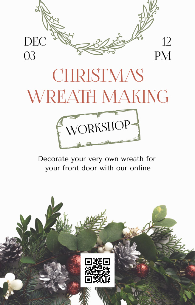 Announcement of Christmas Wreath Making with Masterclass Invitation 4.6x7.2inデザインテンプレート