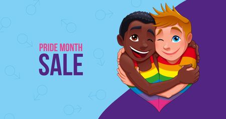 Pride Month Sale with Two Boys hugging Facebook AD Modelo de Design