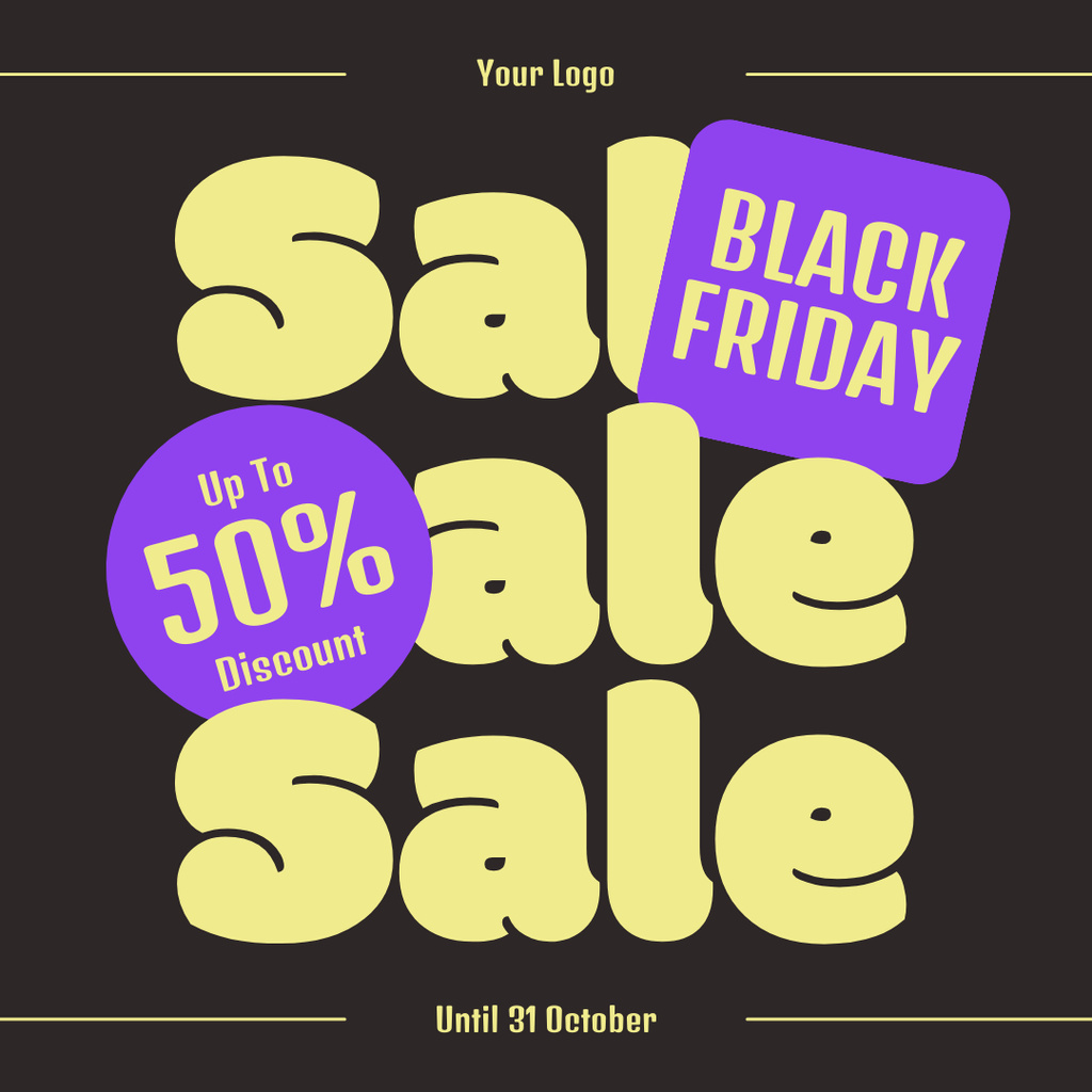 Black Friday Sale Ad with Cartoony Font Instagram ADデザインテンプレート