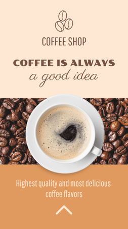 Template di design tazza di caffè nero con chicchi di caffè Instagram Story