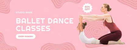 Διαφήμιση μαθημάτων χορού μπαλέτου με δασκάλα και κοριτσάκι Facebook cover Πρότυπο σχεδίασης