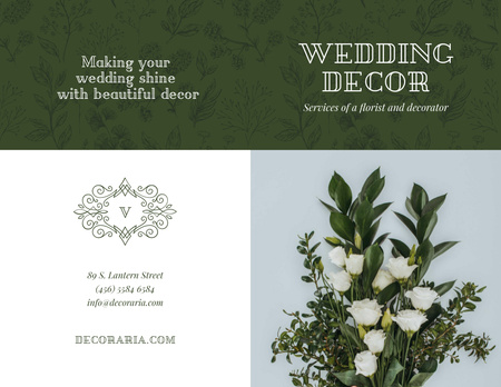 Wedding Decor Offer with Bouquet of Tender Flowers Brochure 8.5x11in Bi-fold Design Template