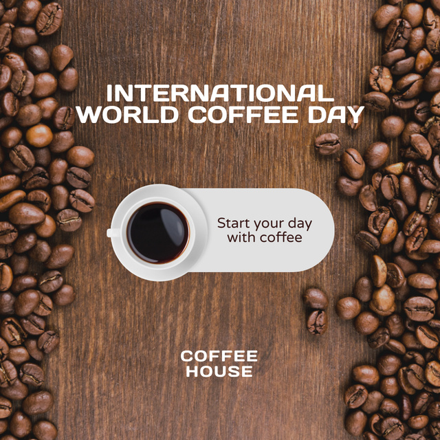 International World Coffee Day with Hot Drink Cup Instagramデザインテンプレート