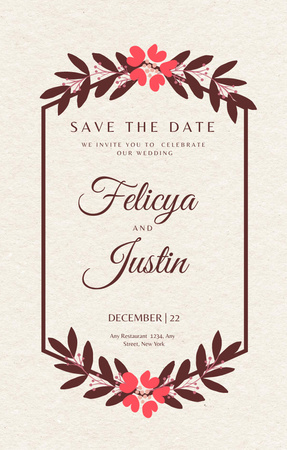 Wedding Invitation Card with Simple Floral Invitation 4.6x7.2in Design Template