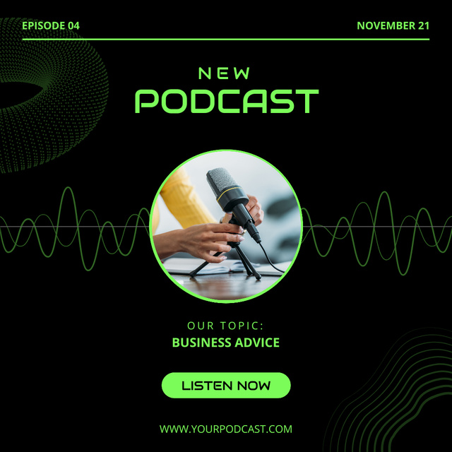 Plantilla de diseño de New Podcast about Some Business Advice with Microphone Instagram 
