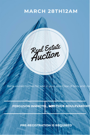 Real estate auction in blue Pinterest Design Template