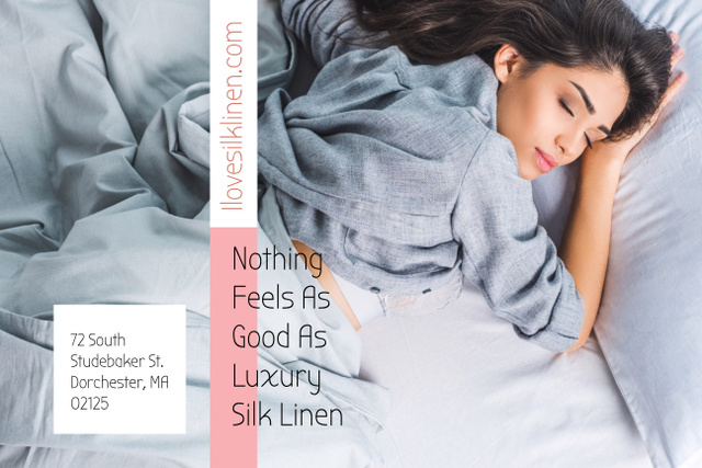 Designvorlage Offer of Luxury Silk Linen with Tender Sleeping Woman für Poster 24x36in Horizontal
