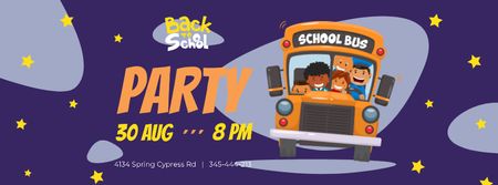 Back to School Party with Kids in School Bus Facebook cover – шаблон для дизайна