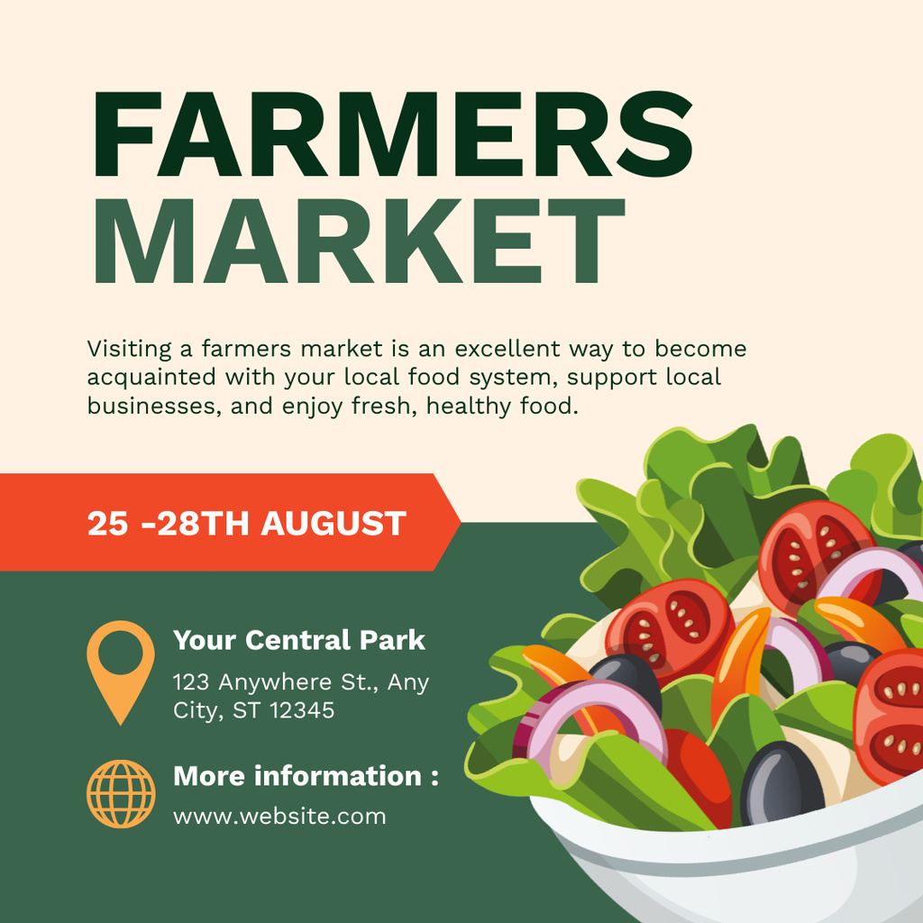 Farmers' Market Ad with Fresh Salad Illustration Instagram – шаблон для дизайна