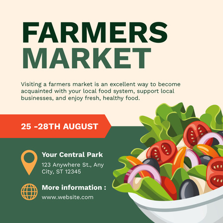 Farmers' Market Ad with Fresh Salad Illustration Instagram Design Template