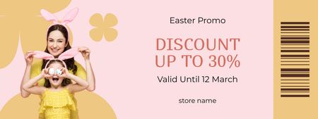 Easter Promotion with Beautiful Woman and Kid in Bunny Ears Coupon Design Template